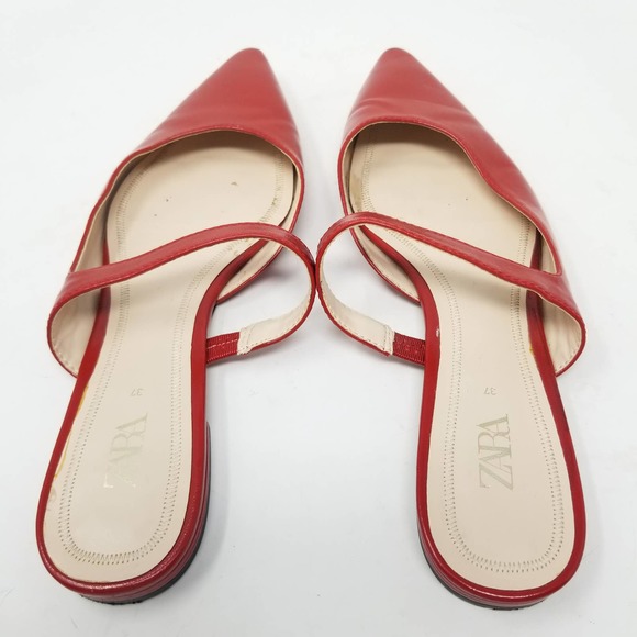 Zara Pointed Toe Red Patent Leather Mules Flats size 37 - Picture 3 of 7